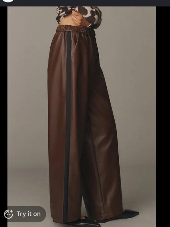 Maeve Pants - Maeve Faux Leather Track Pants XL Cocoa Plum Wide Leg Pull-On Vegan Leather